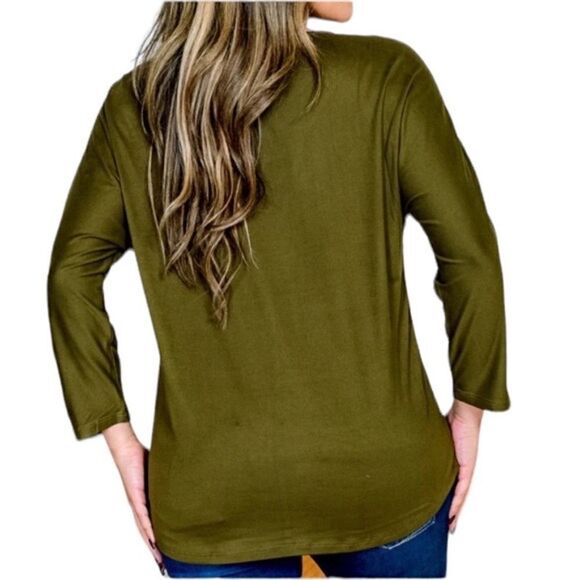 ALLIE & ROB Green Gold Ringed Keyhole Long Sleeve Top - Picture 2 of 4